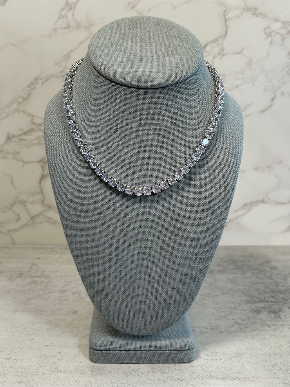 Silver Clear Crystal Tennis Necklace - Elegant Sparkle - Picture 3 of 10